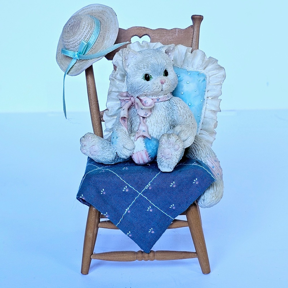 Vintage Calico Kittens Enesco Waiting for a Friend Like You Cat Chair Hat M994.2